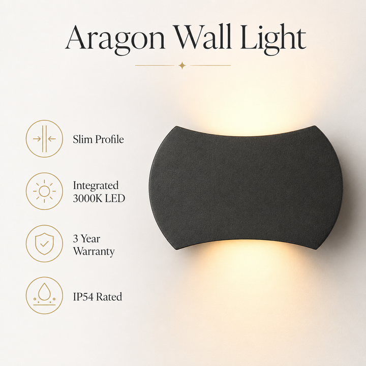 Aragon black up down wall light infographic