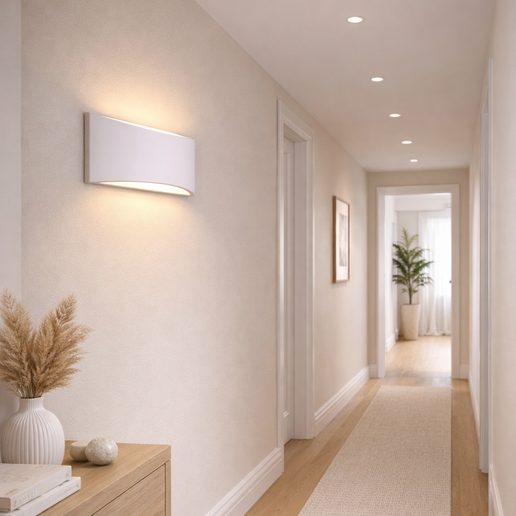 Paintable plaster wall light hallway up down