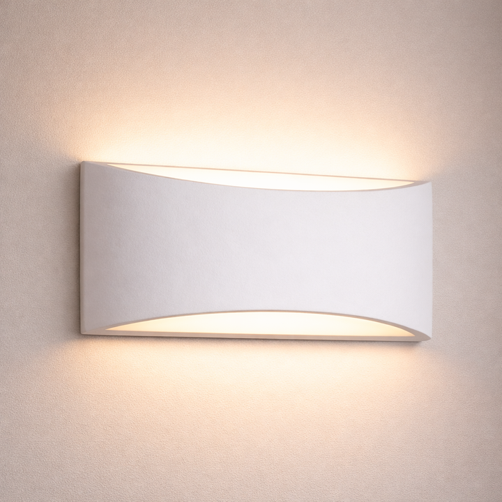 Batlow large white plaster wall light illuminated