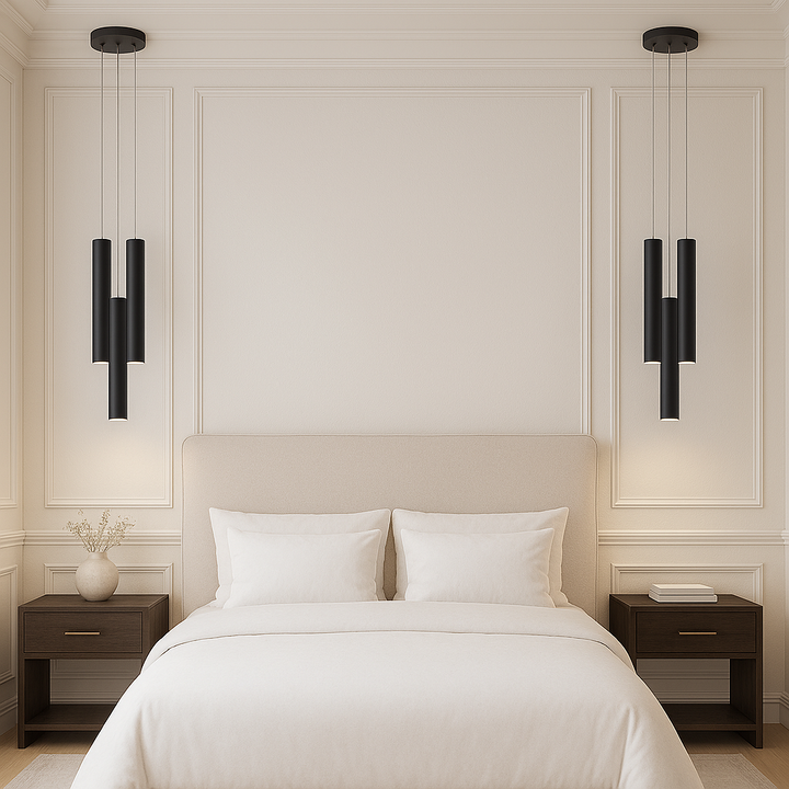 black triple pendant bedside lights