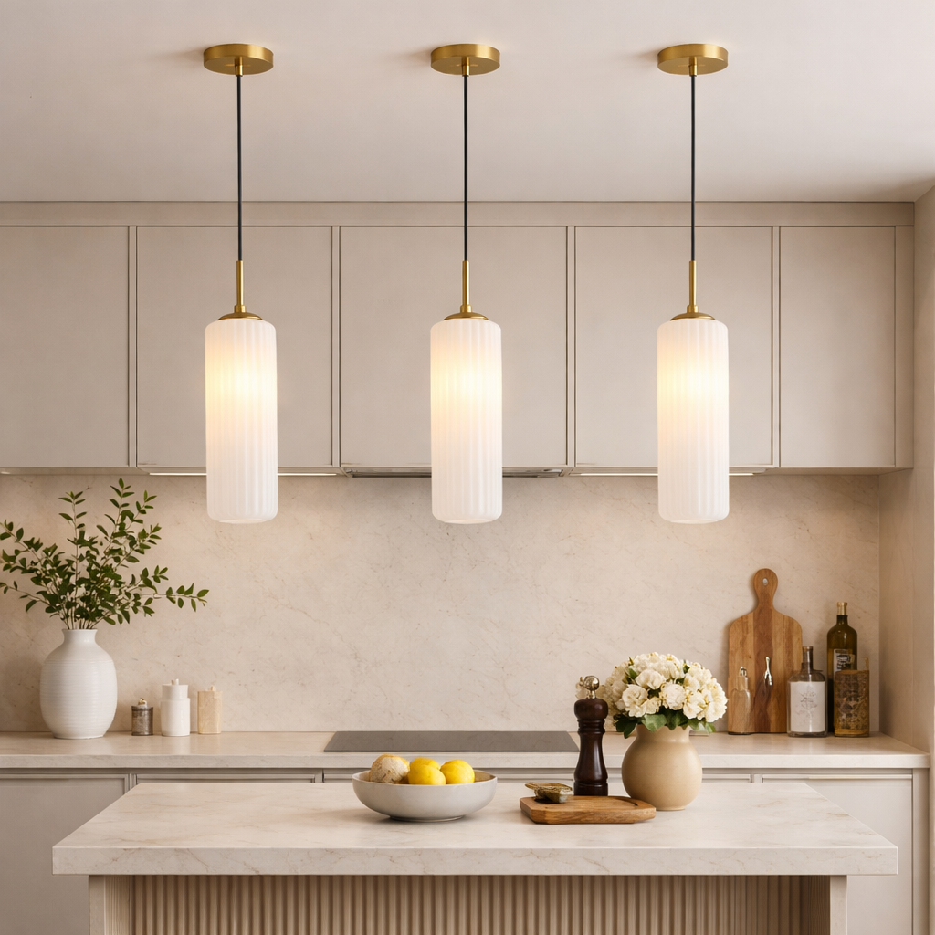 Triple ribbed glass kitchen island pendant lights