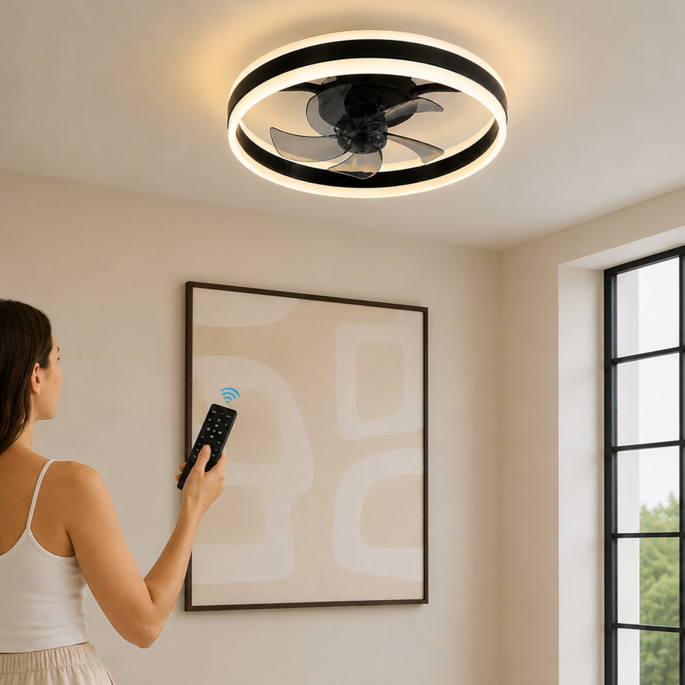 Black ceiling fan light controlled by remote