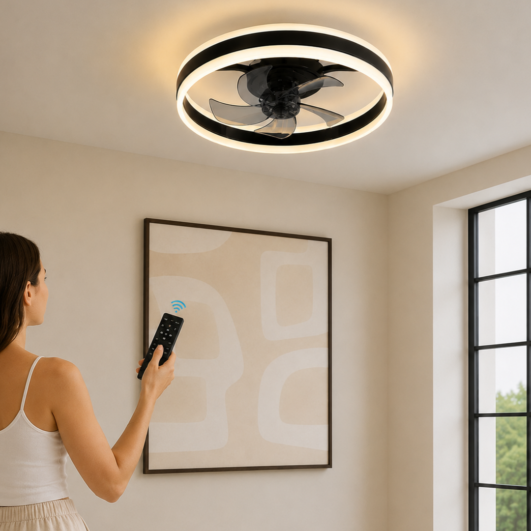Black ceiling fan light controlled by remote