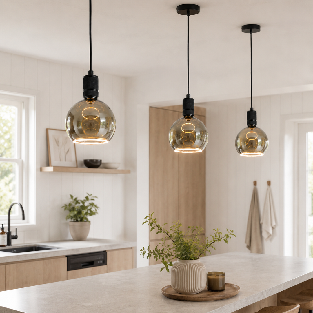 Black Roma pendant lights in modern kitchen