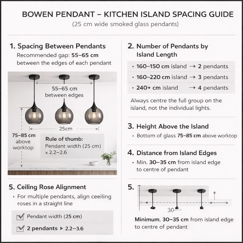 bowen smoked glass pendant kitchen island spacing guide