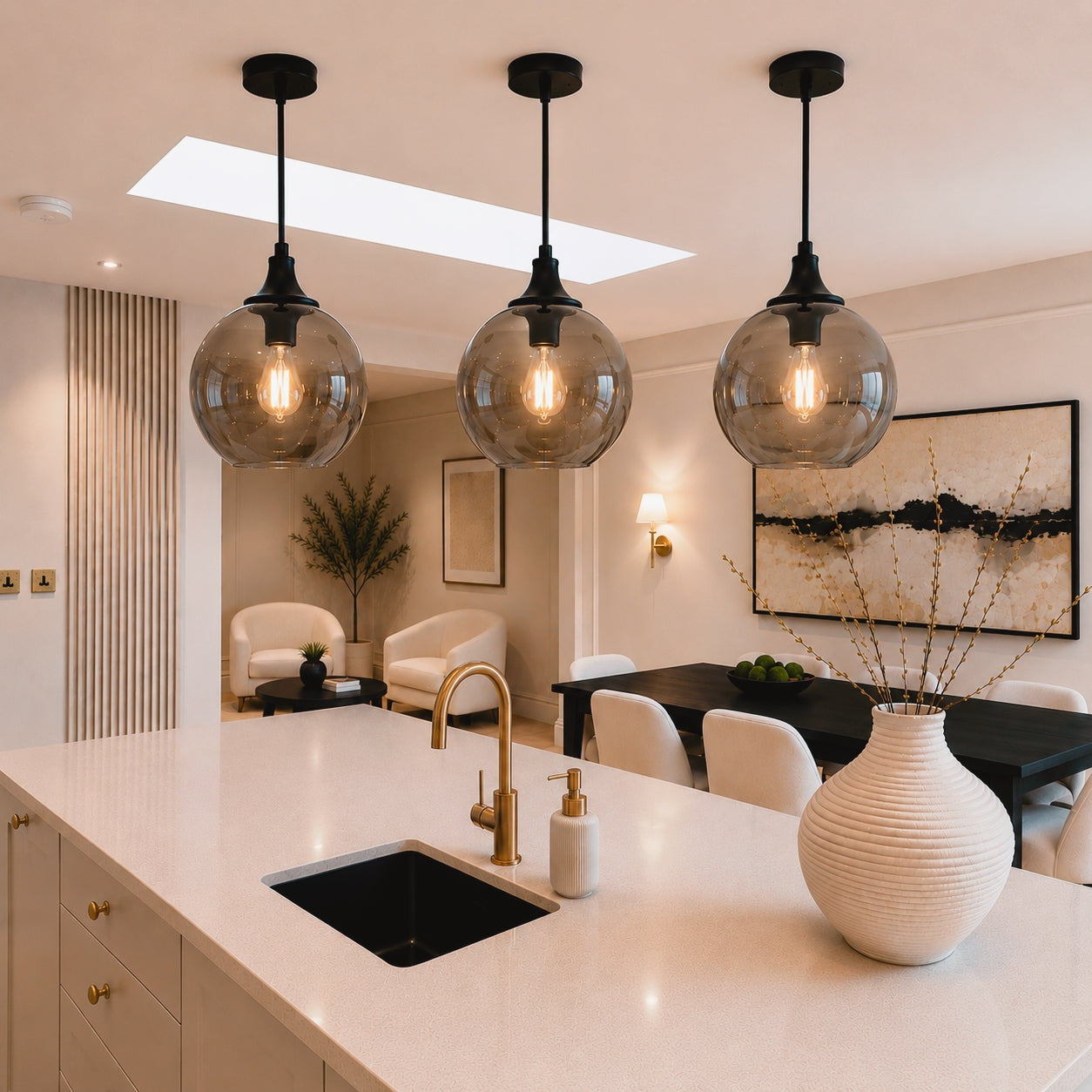 Bowen smoked glass kitchen pendant light
