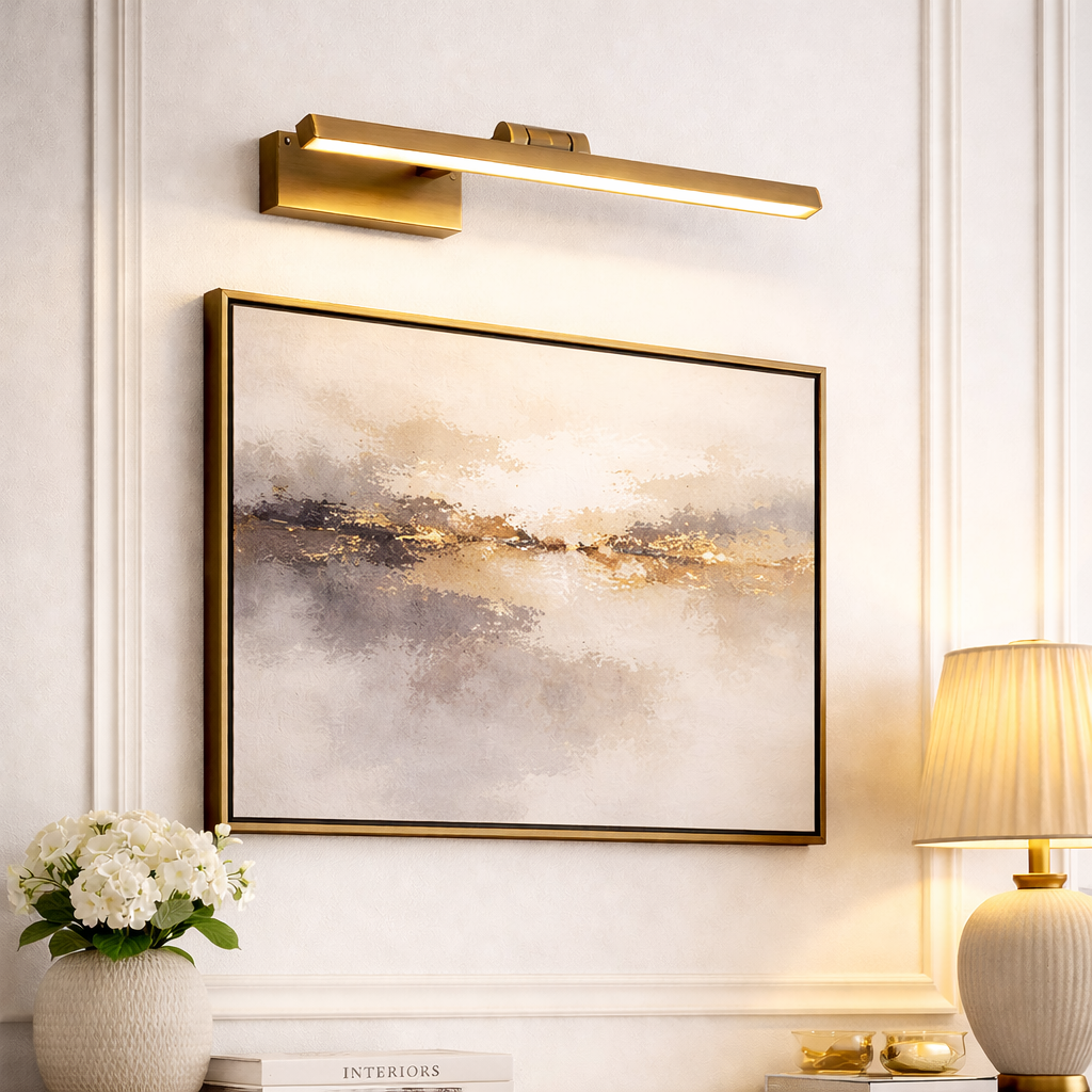 Bronze LED picture light over artwork