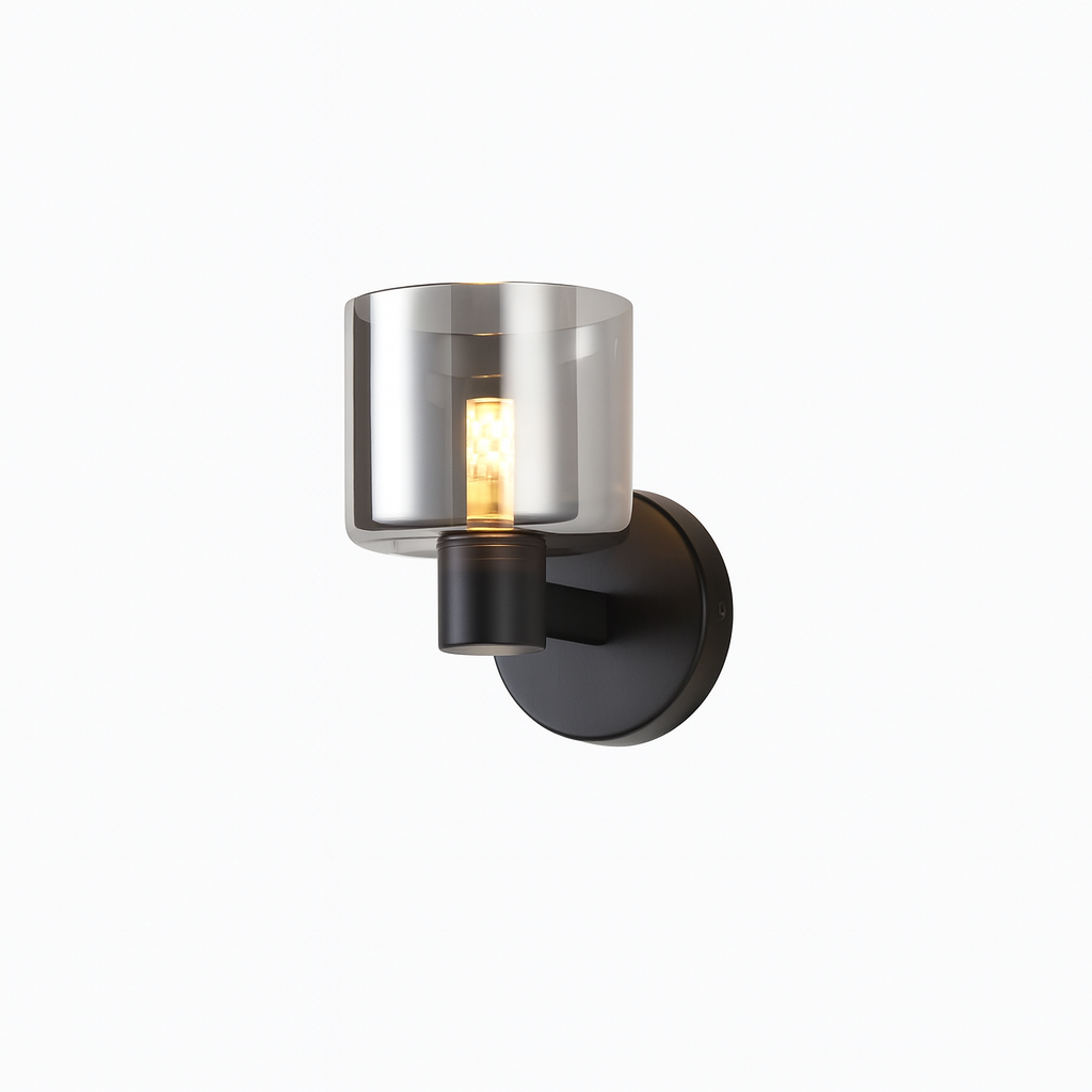 Byron Wall Light – Matt Black & Mirror Black Glass