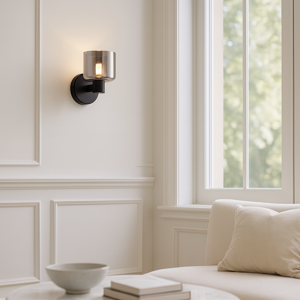 Byron wall light lifestyle white panelled room