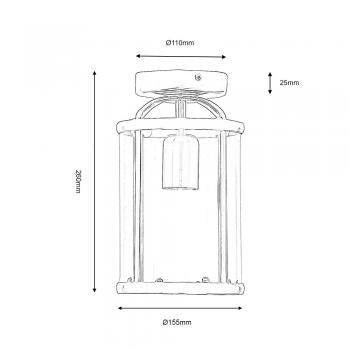 Dimensions diagram for the Cambridge satin silver semi flush lantern ceiling light showing 260mm height, 155mm diameter and 110mm ceiling plate width.