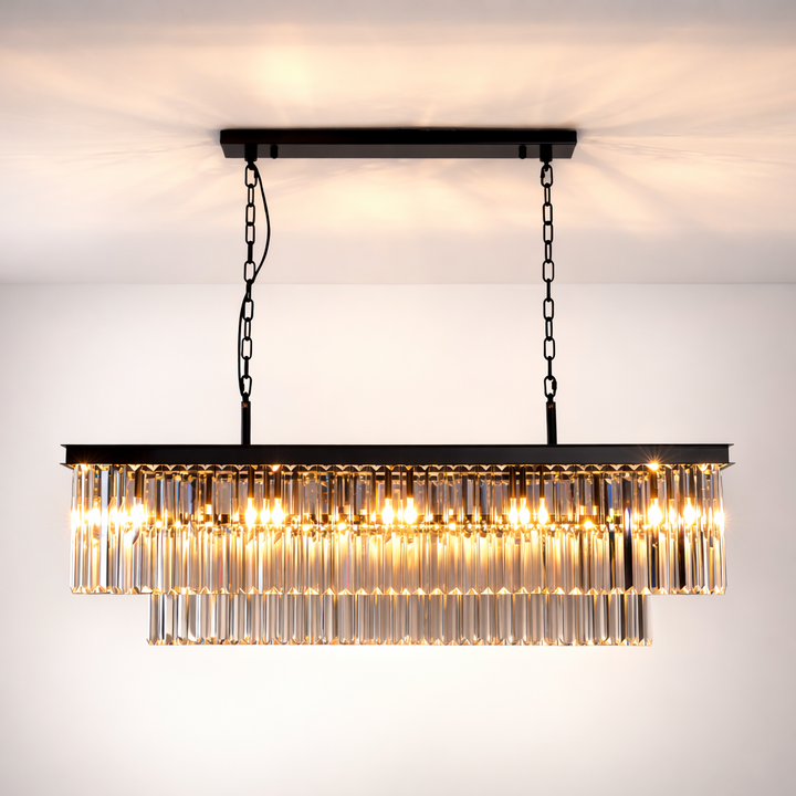 Carolina black crystal pendant bar chandelier lit