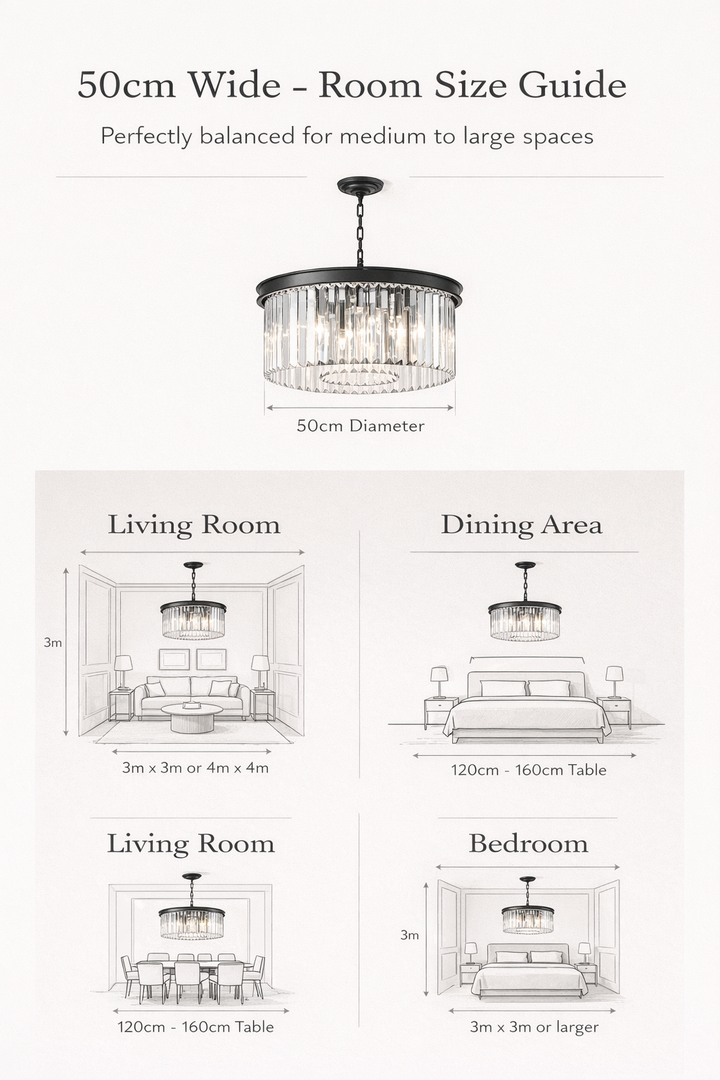 Carolina chandelier 50cm room size guide