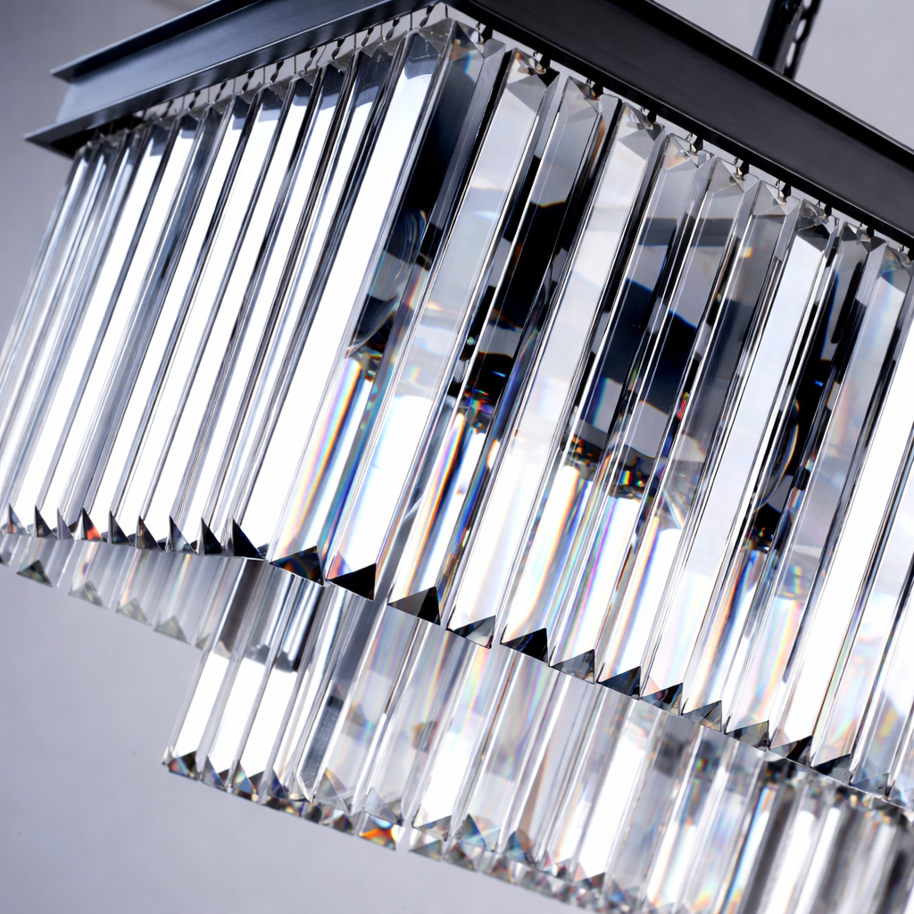 Carolina black crystal rectangular chandelier detail