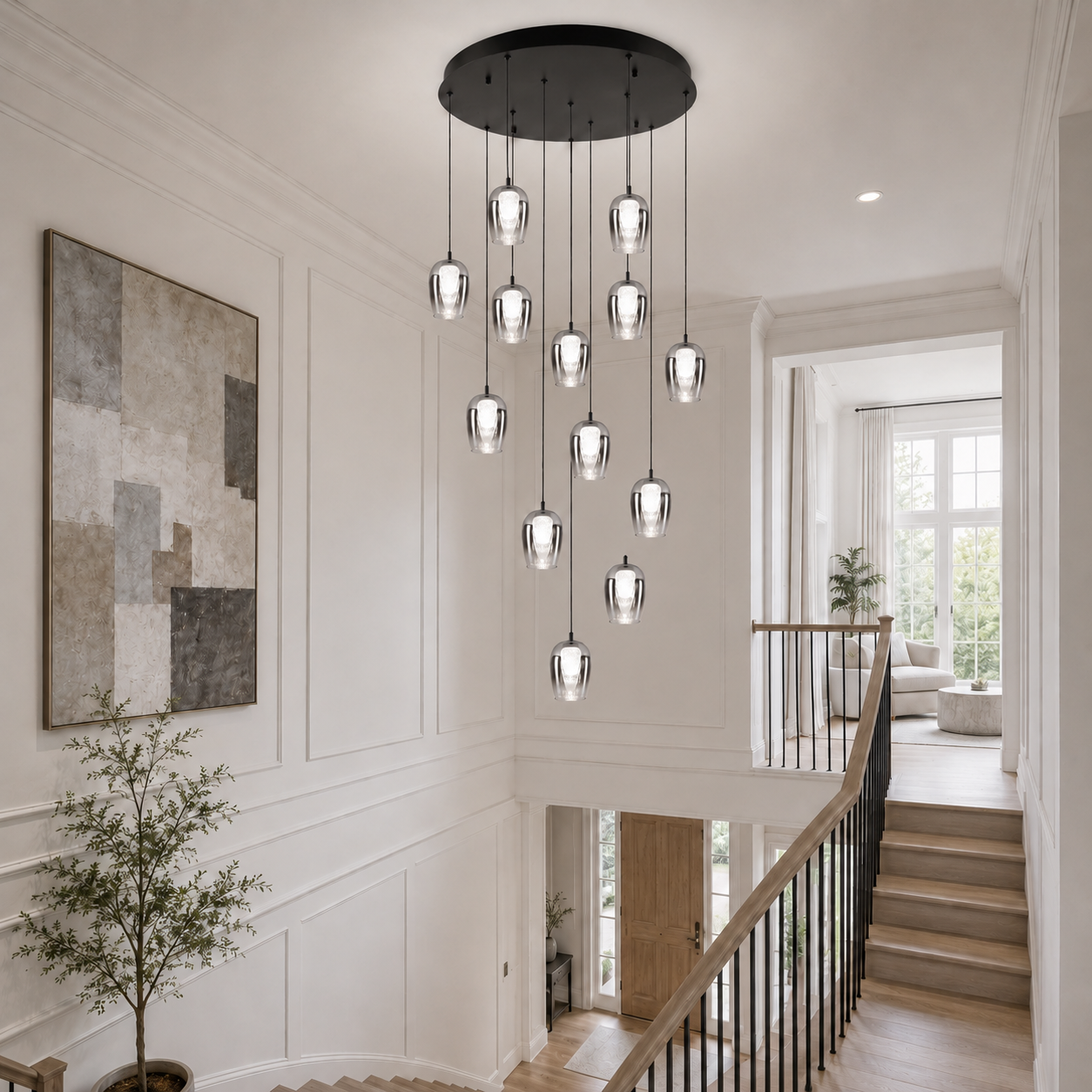 Cobar 12 light 4000K stairwell chandelier