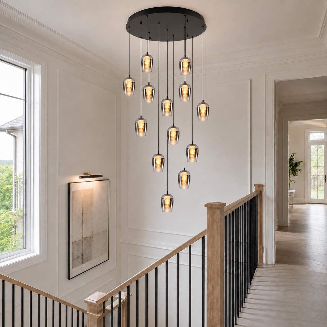 Cobar 12 light stairwell chandelier lifestyle