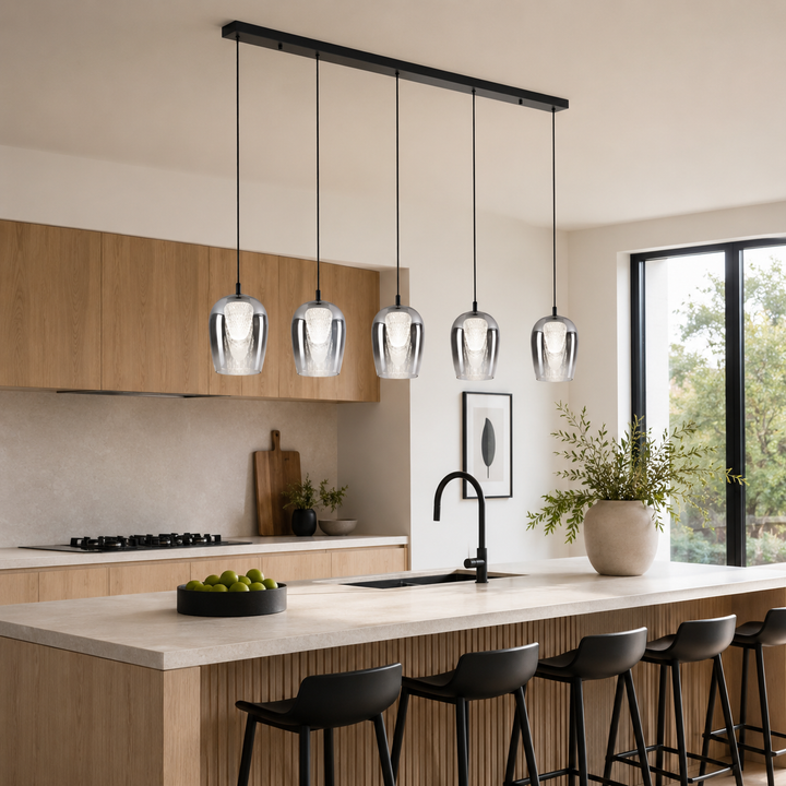 Cobar 5 light 4000K island pendant angled