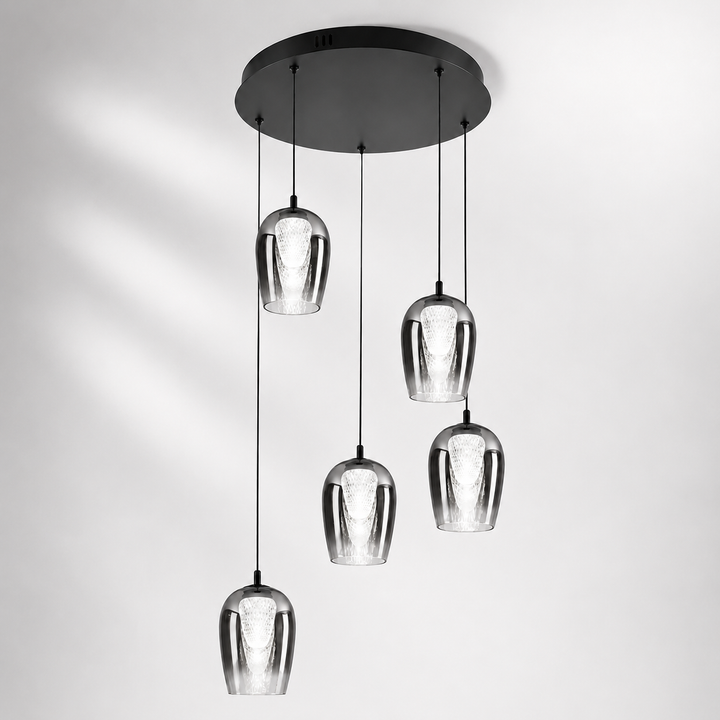 Cobar 5 Light Spiral Pendant – Smoked Glass Stairwell Chandelier