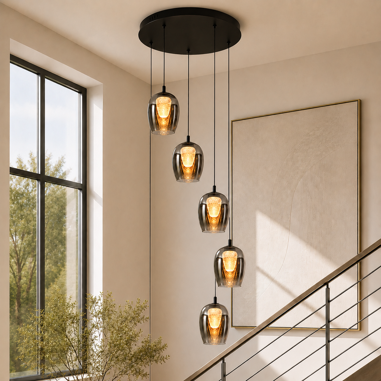 Cobar 5 light warm white stairwell pendant