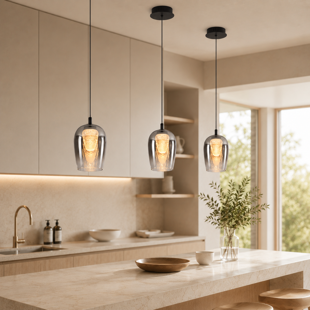 Cobar warm white pendants over kitchen island