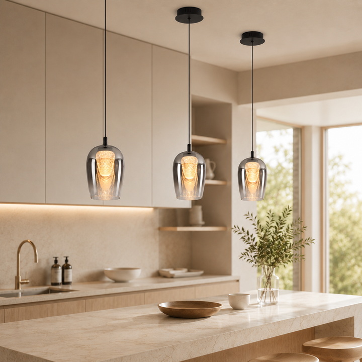Cobar warm white pendants over kitchen island