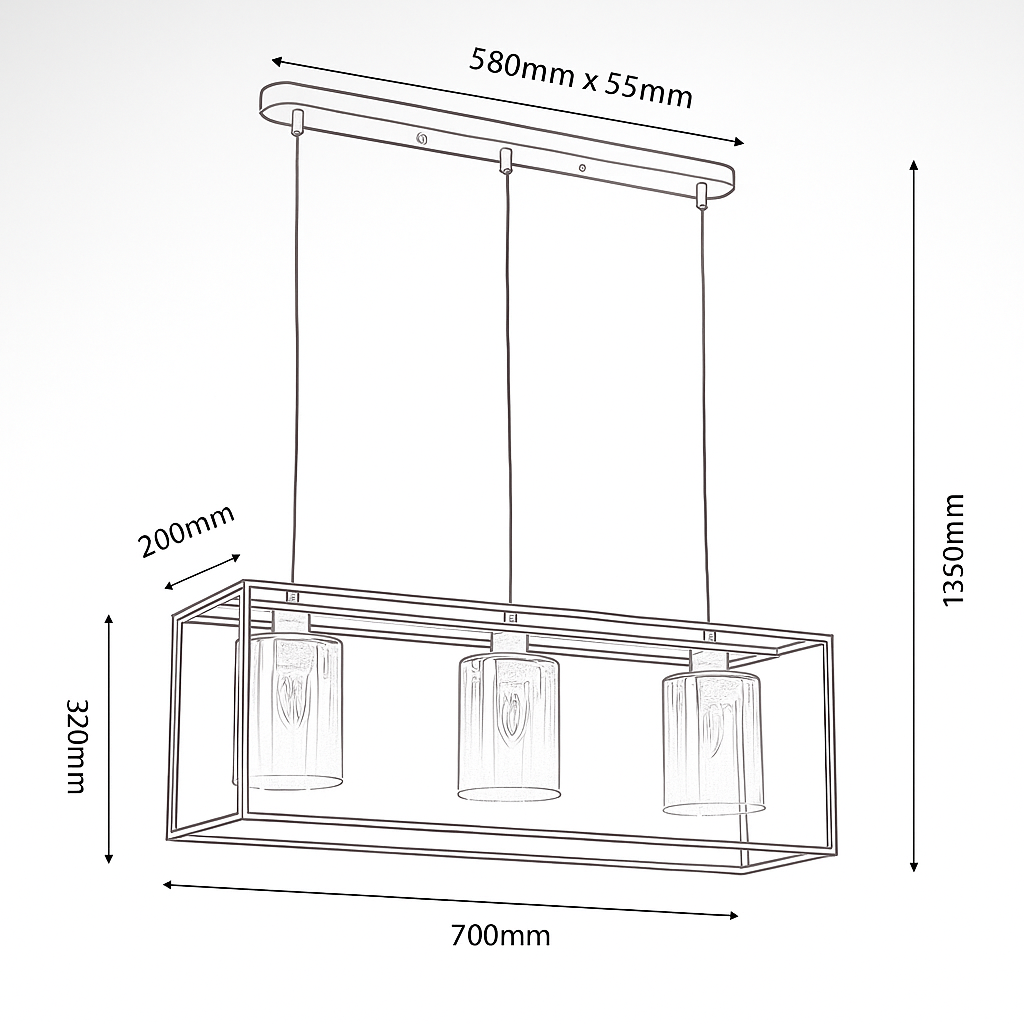 Copeland Bar pendant light technical drawing with dimensions