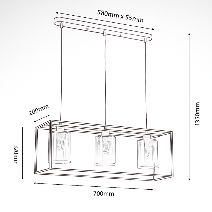 Copeland Bar pendant light technical drawing with dimensions
