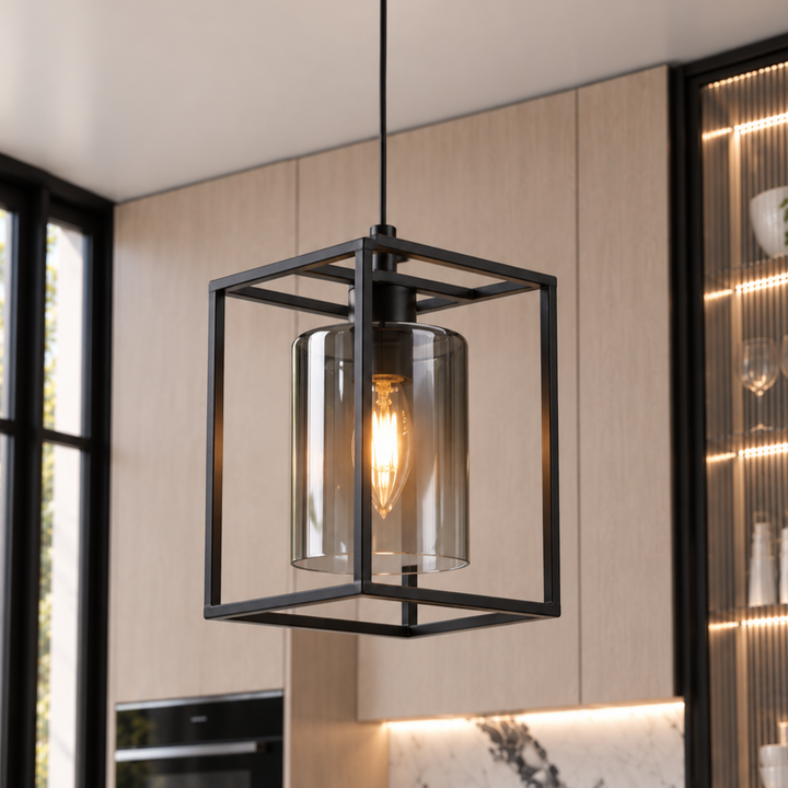 Copeland Kitchen Island Pendant Light – Black Smoked Glass