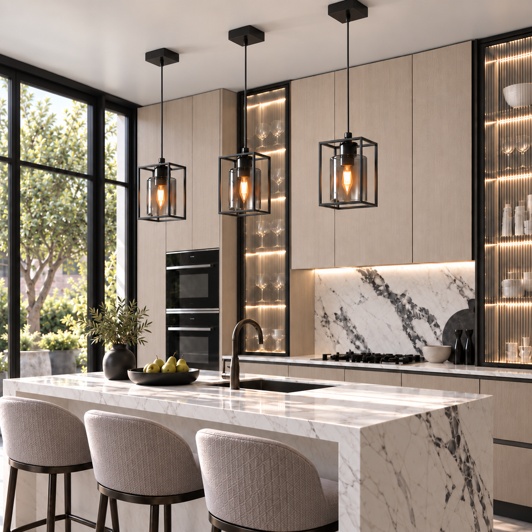 Copeland Kitchen Island Pendant Light – Black Smoked Glass