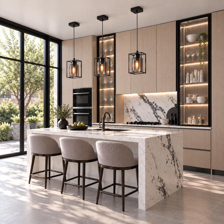 Copeland Kitchen Island Pendant Light – Black Smoked Glass