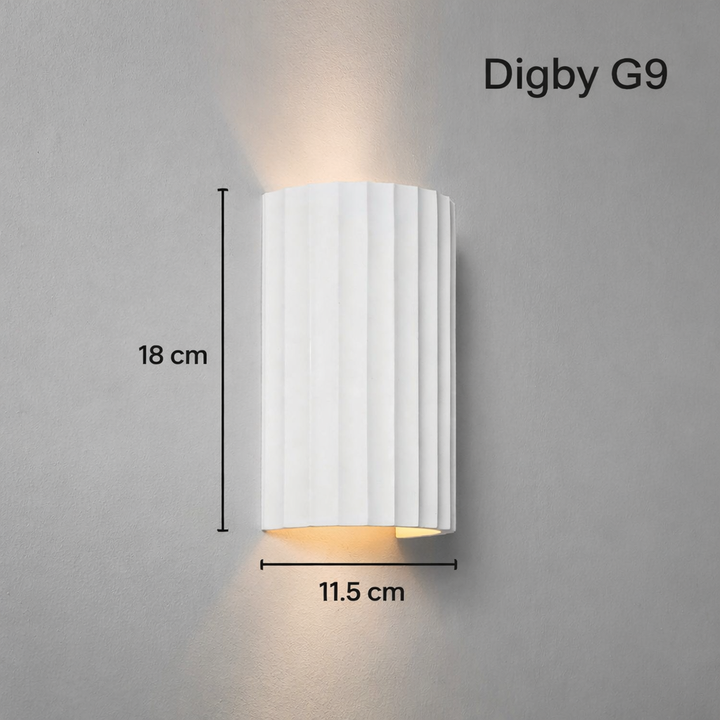 Digby G9 ribbed plaster wall light dimensions