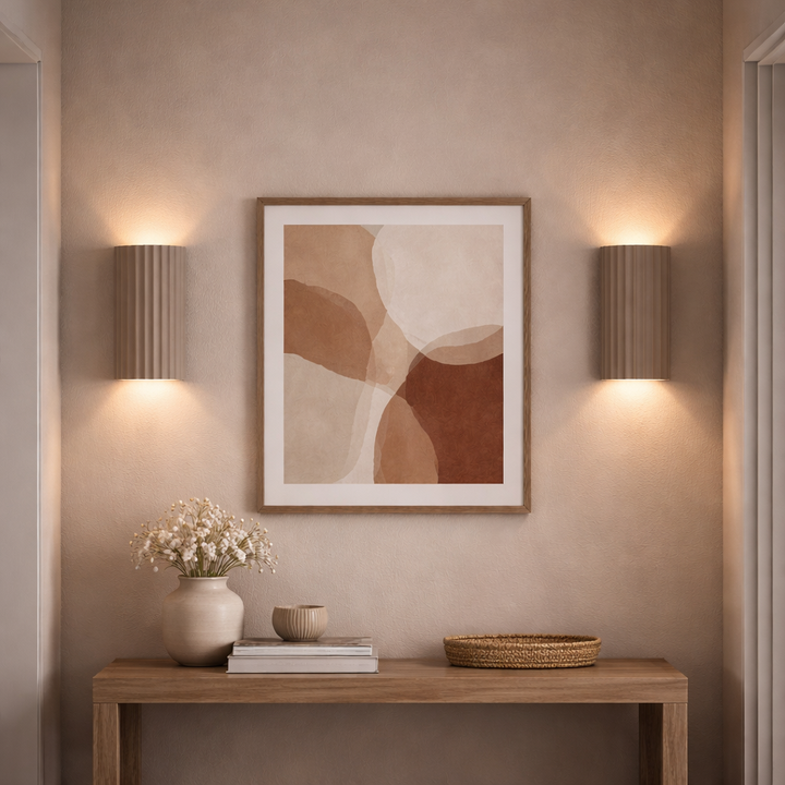 Digby ribbed wall lights taupe hallway pair