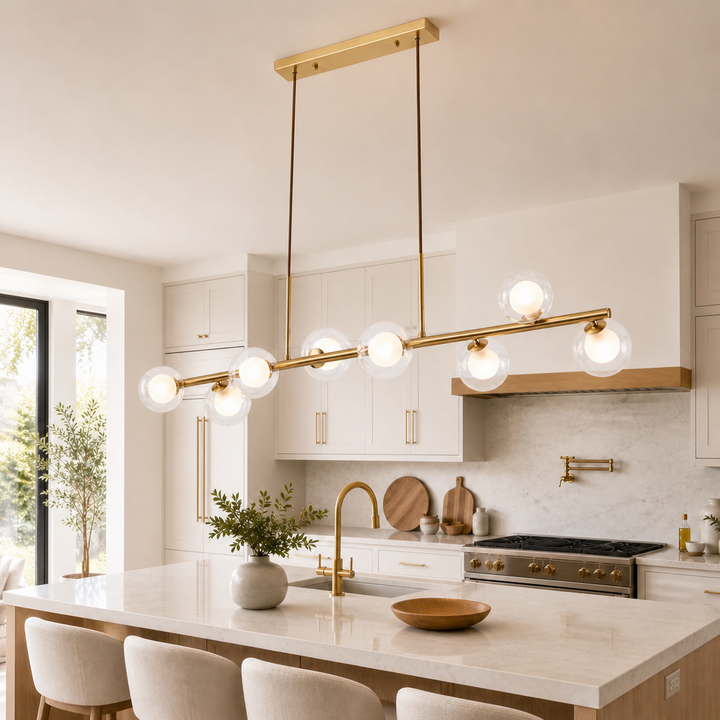 Eden gold pendant above kitchen island