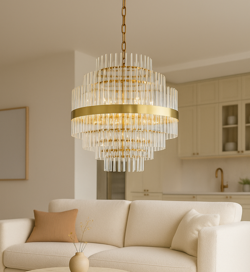 Euston chandelier gold glass in living room