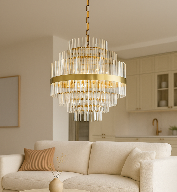 Euston chandelier gold glass in living room