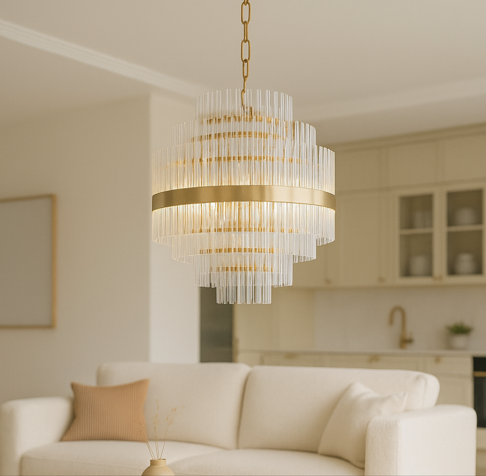 Luxury statement chandelier gold and glass