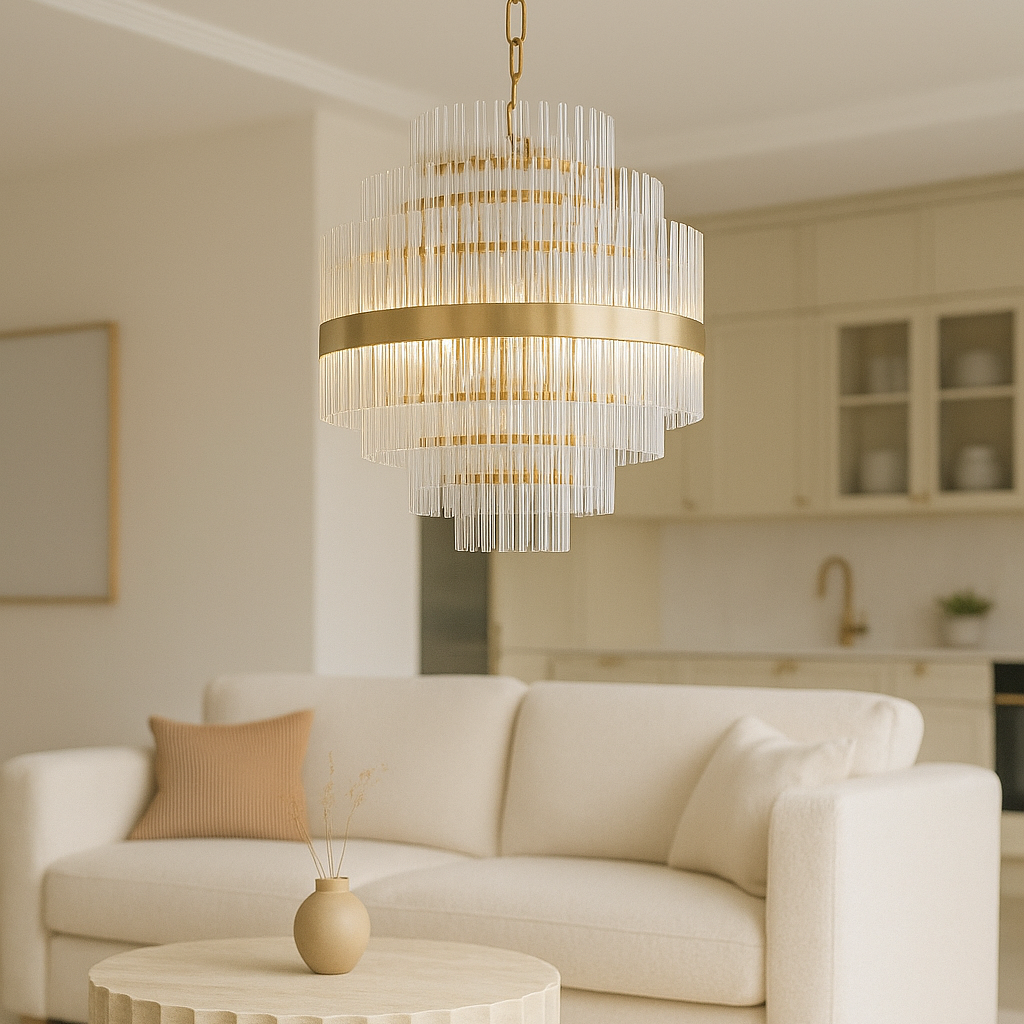 Euston chandelier gold glass in living room