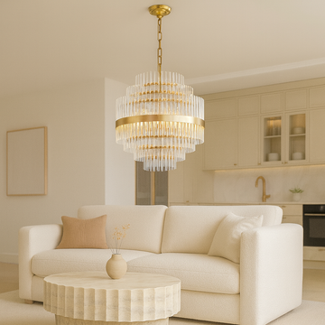 Euston Large Gold & Glass Rod Chandelier
