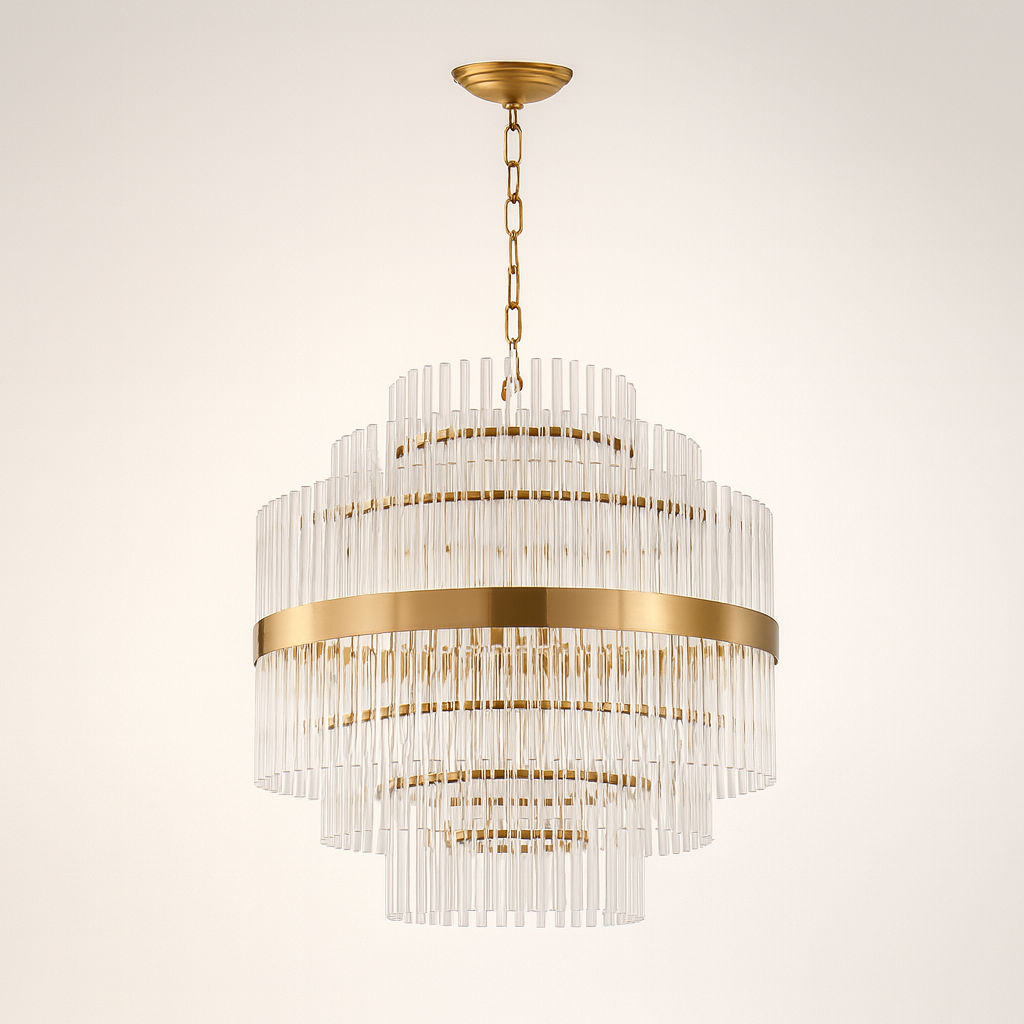 Euston Large Gold & Glass Rod Chandelier