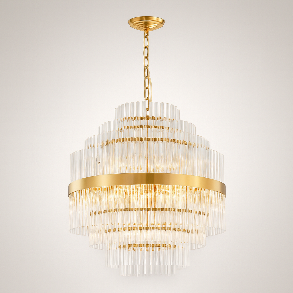 Euston Large Gold & Glass Rod Chandelier