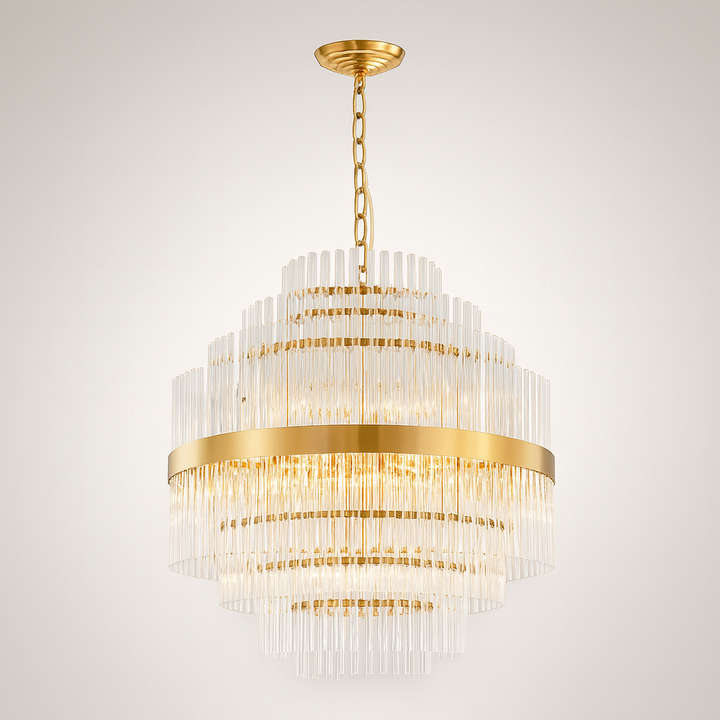 Euston Large Gold & Glass Rod Chandelier