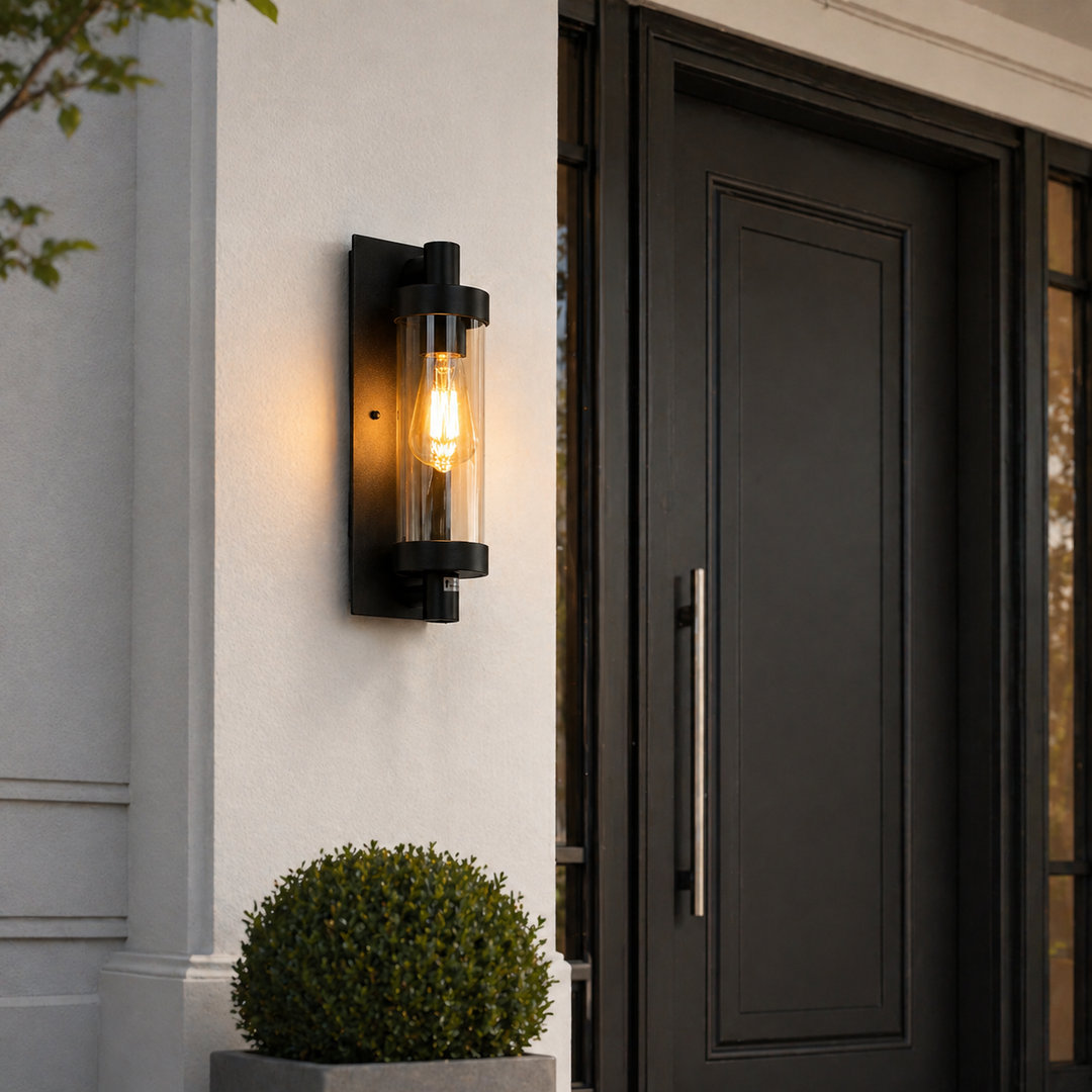 Evora black outdoor wall light by front door