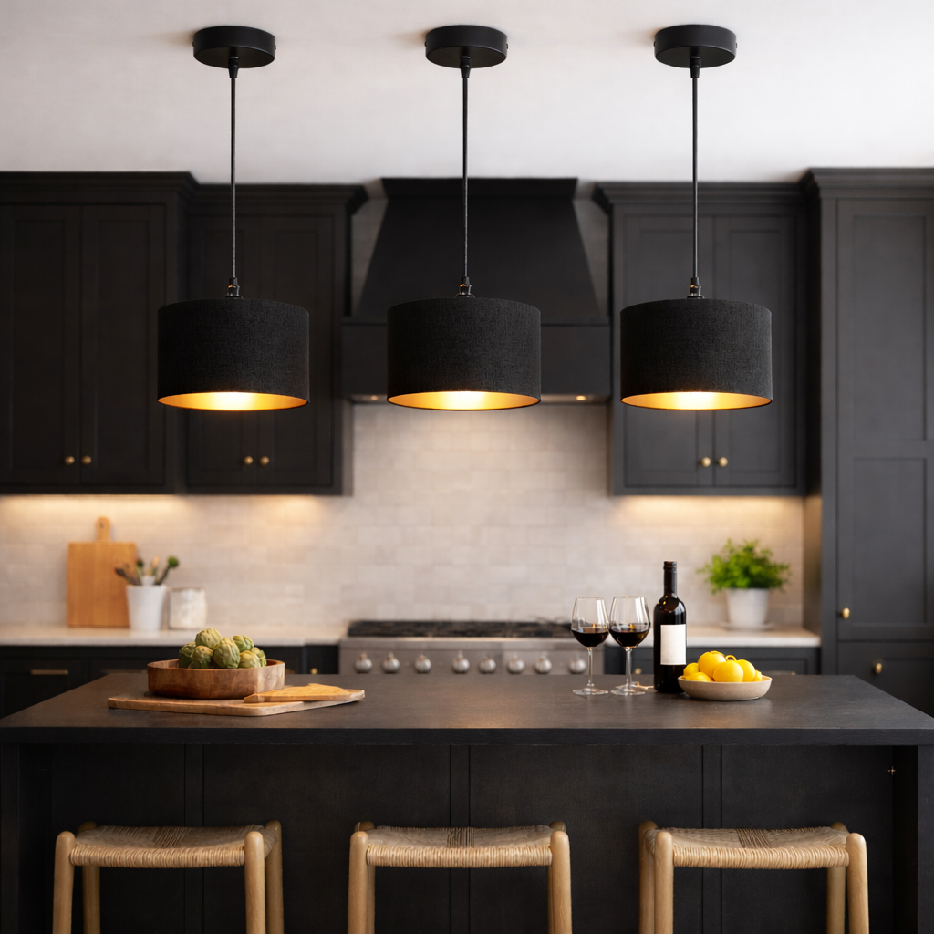 fairview black gold fabric pendant kitchen daylight