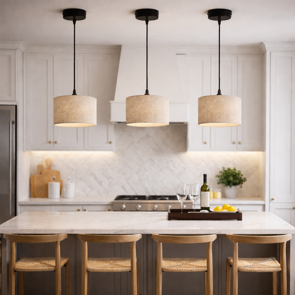 fairview black pendant natural fabric shade kitchen