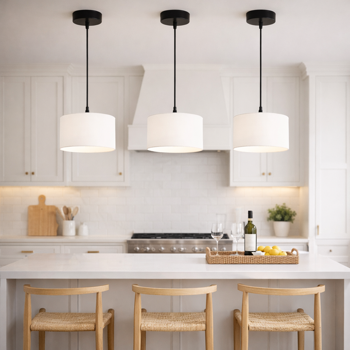 fairview black pendant white fabric shade kitchen