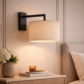 Fairview Black Wall Light with Fabric Shade