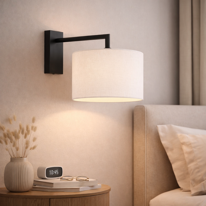 Fairview Black Wall Light with Fabric Shade