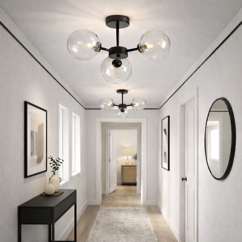 Fenland 3 light black ceiling lights hallway