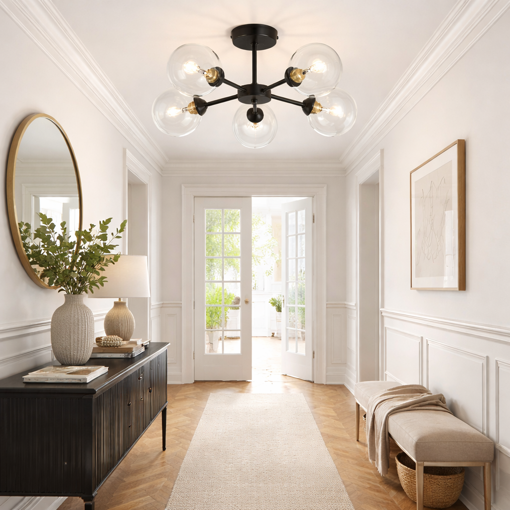 Fenland 5 light black glass hallway ceiling light