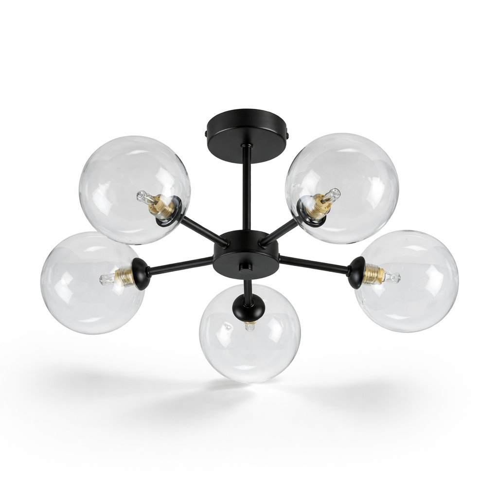 Fenland 5 light black glass ceiling light