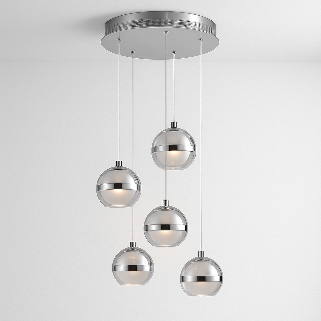 chrome orb pendant light 5 drop